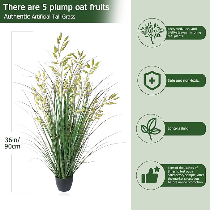 Silk Plants Artificial Plants Artificial Wheat Grass Faux Plants Fake Grass Plant Fake Green Plants Tall Fake Plants Tall Suitable Indoor Home Decor Outdoor Porch Terrace Decor 1PCS(35In