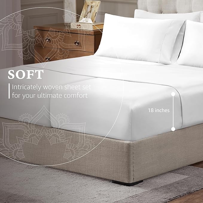 Hyde Lane Luxury 1000 Thread Count 100% Cotton Sheets | Very Soft & Thick - Fits Upto 20" Mattress | Sateen Weave Bed Sheets 18" Deep Pocket- 4 PC Sheet Set (White, Top Split King)