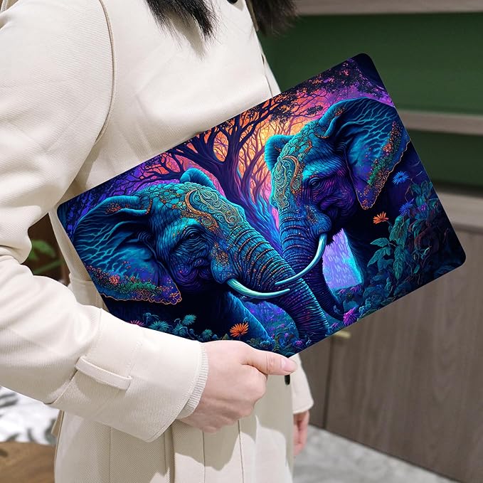 MEEgoodo MacBook Air 13 inch Case 2021-2018 with Touch ID, Plastic Hard Shell & Keyboard Cover, Compatible Devices: A2337/A2179/A1932, Glossy, Elephants