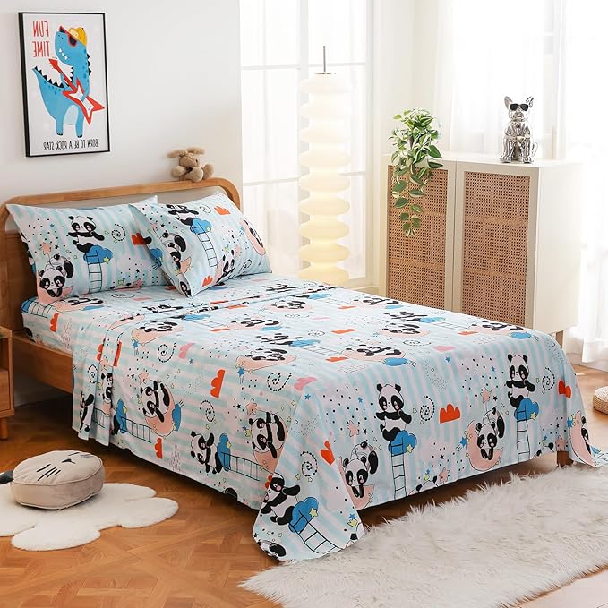 JSD Panda Kids Sheet Set Twin Size, 3 Piece Blue Moon Stars Printed Microfiber Bed Sheets Deep Pocket