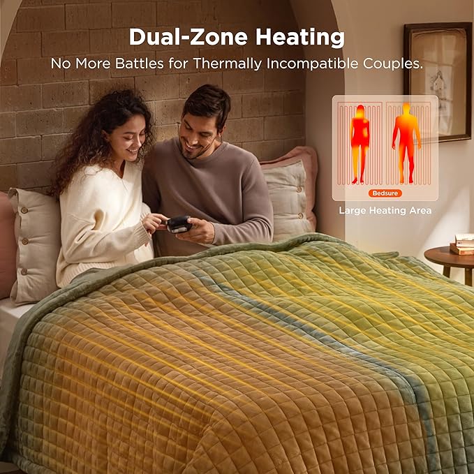 Bedsure Electric Blanket King Size - Dual Control Heated Weighted Blanket King with 10 Heat Settings, Fast Heating with 10 Time Settings (100x90 inches, Olive Green)