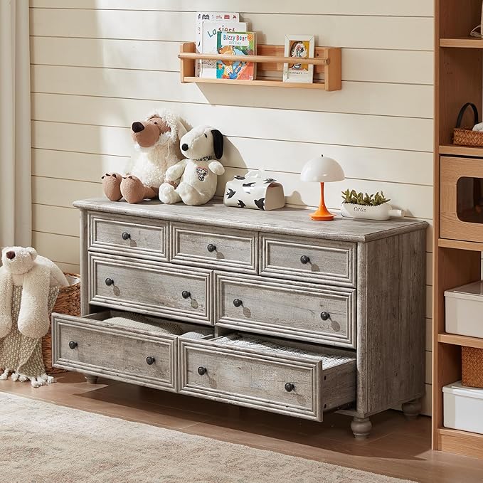 Farmhouse Dressers & Night Stand Set of 4, Wood 54" Wide Dresser & 45" Tall Chest of Drawers, 18" with Charging Station Nightstand Set of 2, Bedroom Furniture Dresser Set for Home Living Room Hallway