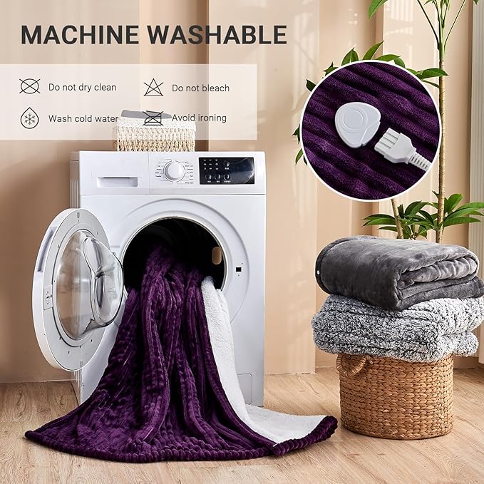 Heated Blanket Electric Twin, Soft Flannel Heating Blanket with 8 Hours Auto Off 10 Fast Heating Levels Machine Washable Sherpa Heated Blanket with Overheating Protection