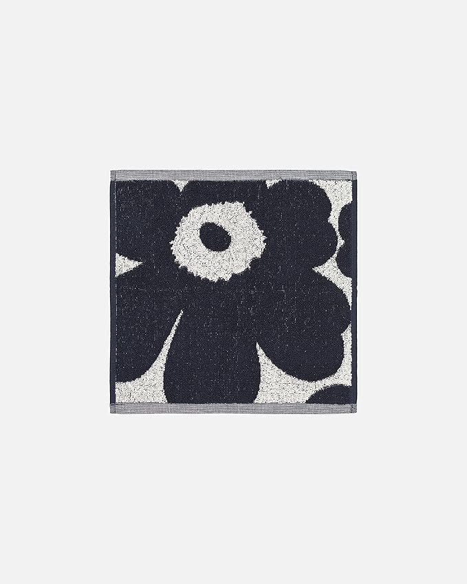 MARIMEKKO Unikko Terry Cotton Washcloth (Dark Blue) – Floral Patterned Washcloths – 12 in x 12 in