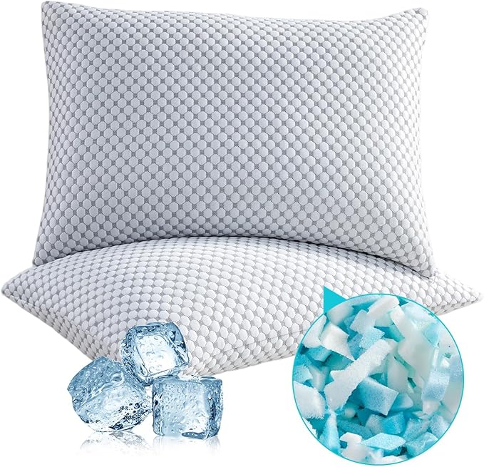 SAPHREAS Cooling Bed Pillows Standard for Sleeping, Luxury Hotel Shredded Memory Foam Pillows for Side Back Stomach Sleepers, Cool Firm Pillow for Neck Support