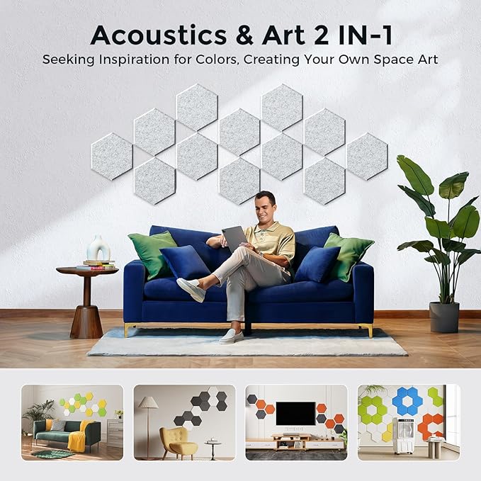 Self-Adhesive Acoustic Panels [390 lbs/yd³ Ultra-High Density], 2nd Generation Sound Absorbing Panel, Professional Level Sound Panel, Polyester Soundproof Foam [Size L, Silver Grey]