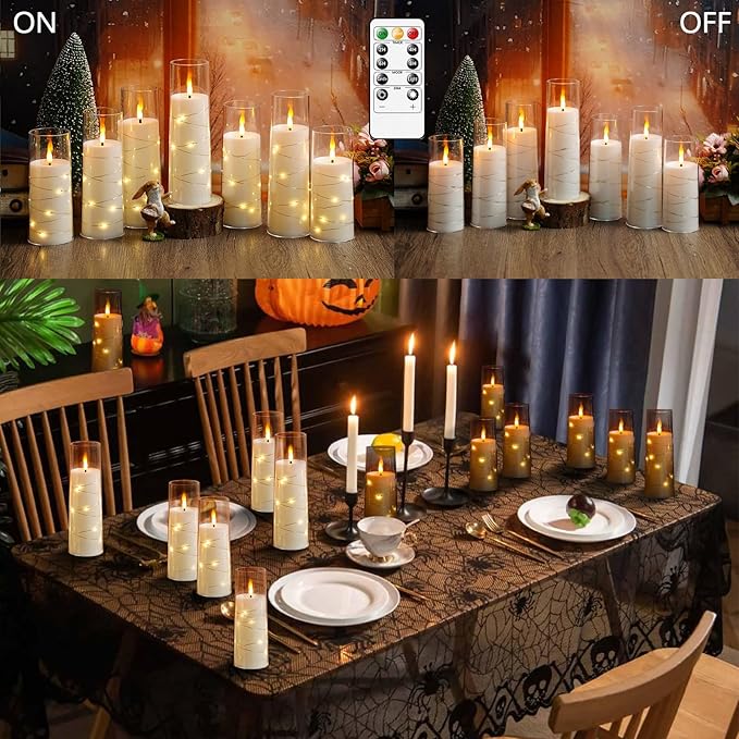 Flameless LED Candles with Timer 24 Pc Flickering Flameless Candles for Romantic Ambiance and Home Decoration Stable Acrylic Shell,with Embedded Star String，Battery Operated Candles（White）