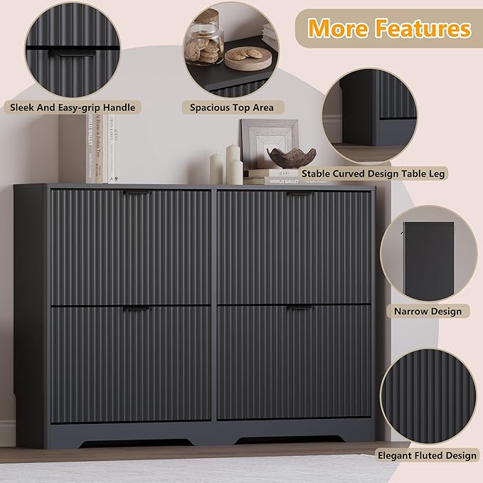 Large Shoe Cabinet for Entryway, Shoe Rack Cabinet with 4 Flip Drawer and Adjustable Shelves for Small Apartment, Foyer