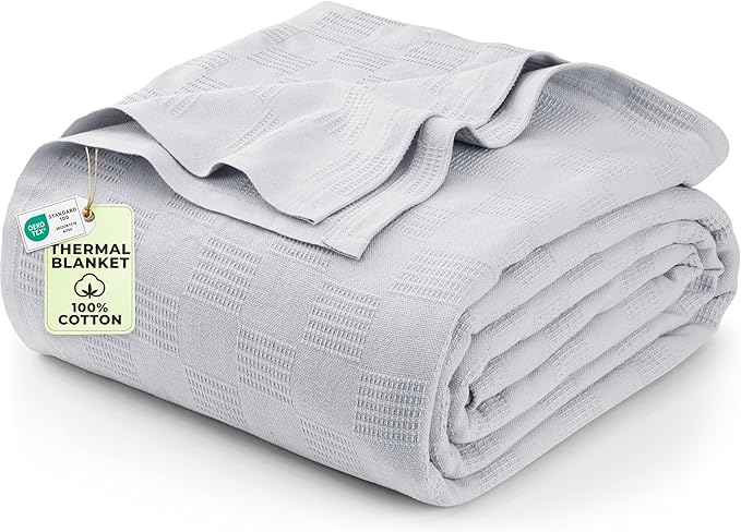 Utopia Bedding Silver 100% Cotton Blanket [Twin Size - 90x72 Inch] 350GSM Lightweight, Soft and Breathable Thermal Blanket for All Seasons
