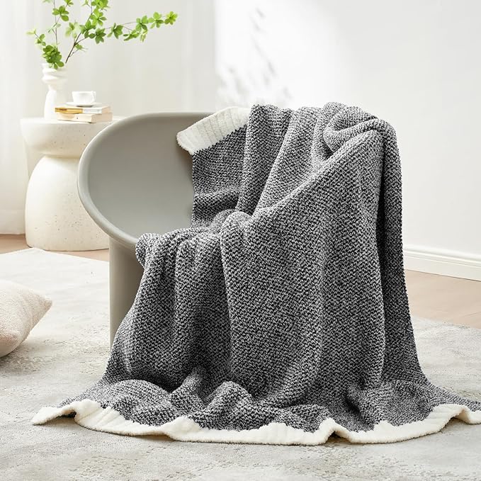 Snuggle Sac Queen Size Bedding Blanket Black, Super Soft Warm Cozy Bed Blankets Oversized Fuzzy Plush Blankets for Bed, Bedroom, Heather Black, 90x90 inches