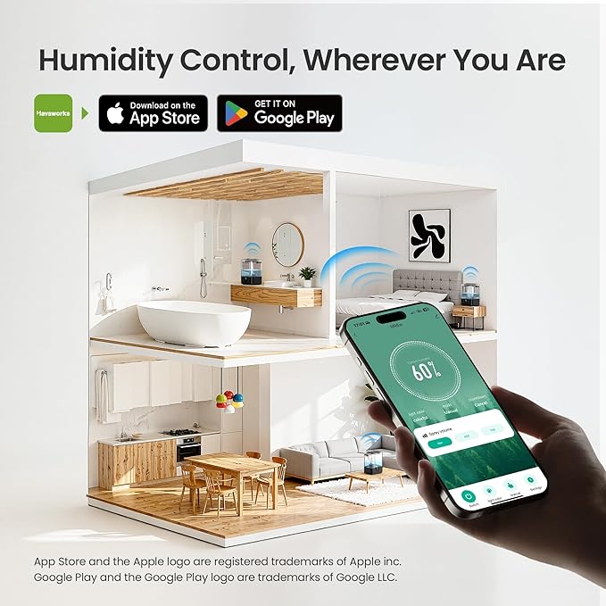 Smart Humidifiers for Bedroom Home, 6L Cool Mist Top Fill Humidifier Large Room with Essential Oil Diffuser, Touch/APP/Voice Control, NightLight Humidifiers for Nursery & Plants (Black, 1Pack)