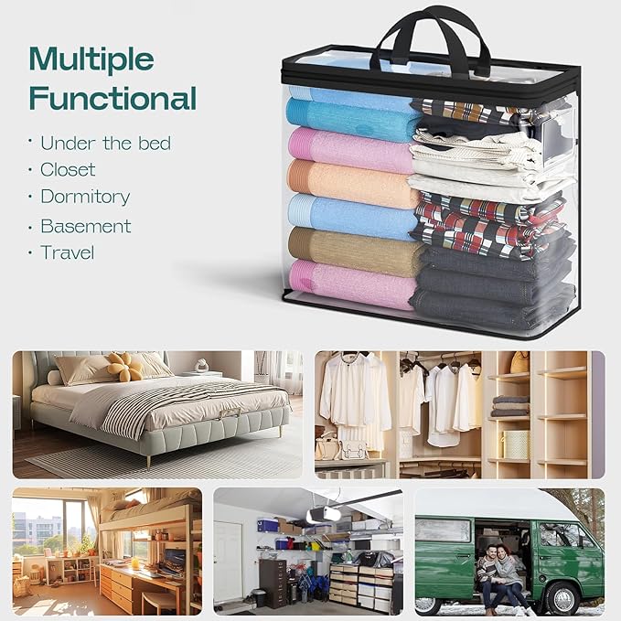 Hopack Under Bed Storage Bags Organizer, 22L Clear Storage Bags, Bags Organizer Clear Zipper Containers Bedroom, Storage Bag for Sweater, Clothes, Shoe Toy, Blanket, Sheet (Black,10PACK)