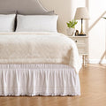 MIYE Wrap Around Ruffled Lace Bed Skirt, Elastic Dust Ruffle with Adjustable Belts, Easy to Put On, Bed Frame Cover, Machine Washable (Tassel Ruffle/White, King/Queen-12.5" Drop)
