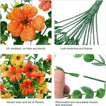 INSPRING Artificial Flowers for Outdoors Fake Mums Hanging Plants Decor, 2Pcs Silk Daisy with Eucalyptus UV Resistant Look Real Trailing Vines for Planter Front Door Patio Yard, OrangeYellow