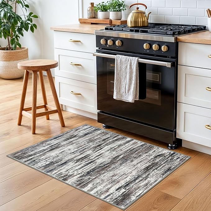 2x3 Modern Abstract Rug for Entryway, Grey Brown Super Soft Small Area Rug, Washable Non-Slip Kitchen Rugs, Low-Pile Mat for Kitchen, Bedside, Indoor Door Mat