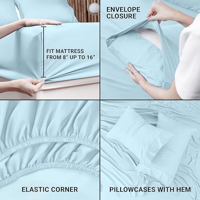 Utopia Bedding Twin Sheet Set – 3 Piece Bed Sheets for Twin Size Bed, Soft and Breathable Microfiber, Includes 1 Fitted Sheet, 1 Flat Sheet and 1 Pillowcase (Ice Blue)