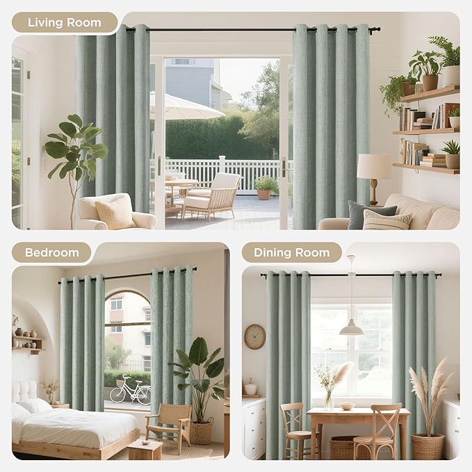 Joydeco Sage Green Blackout Curtains 90 Inches Long, Curtains 90 Inch Length 1 Panel for Bedroom, Thermal Insulated Linen Black Out Curtains with Grommets(100x90, Sage Green)