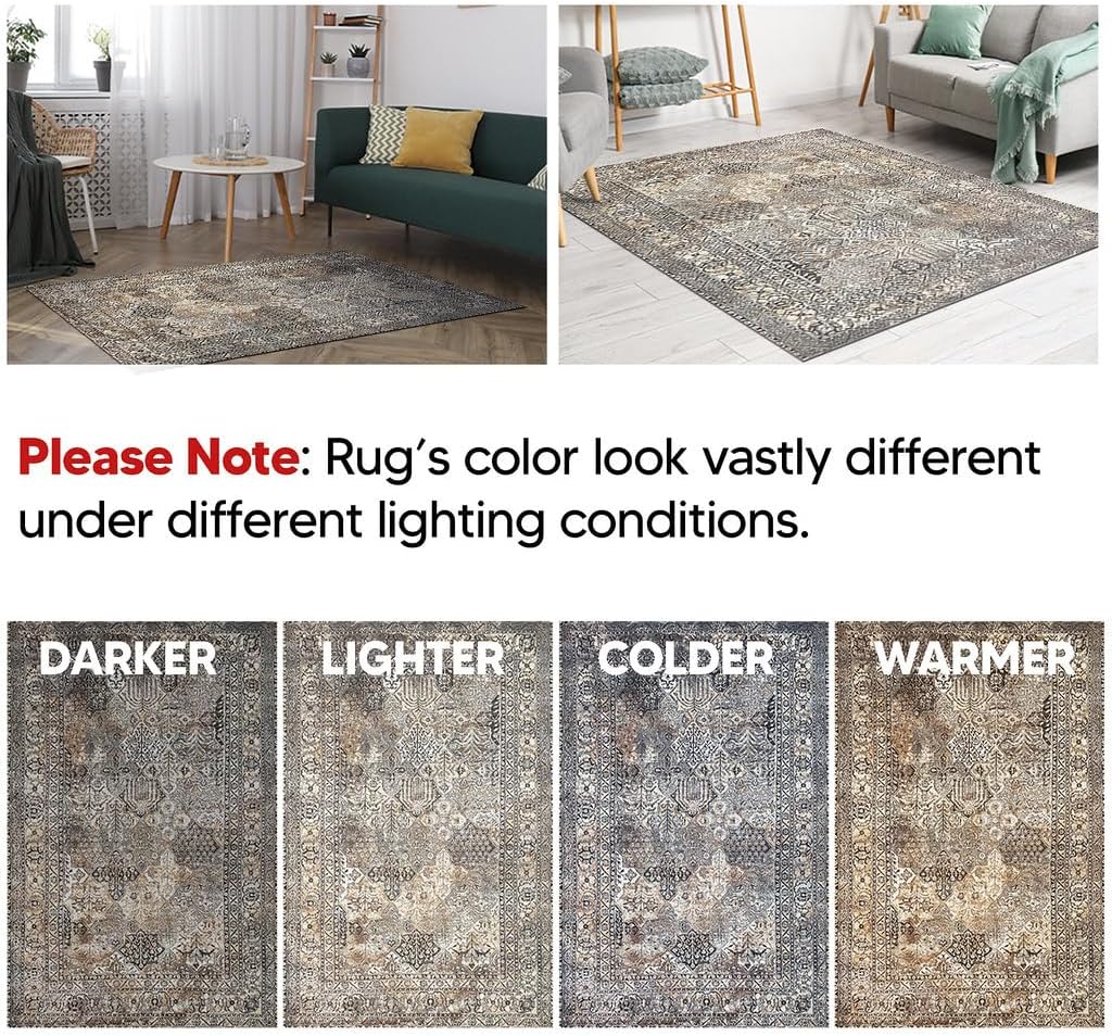 Keen Home Design 2x12 Rug - Machine Washable Runner Rug with Non-Slip Backing, Ideal for Hallway, Entryway, Kitchen, Laundry Room - Vintage, Easy Clean, Durable, Low Pile - (2'6" x 12')