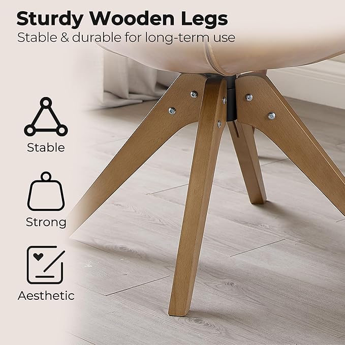 Zouron Mid Century Modern Accent Chair with Wooden Legs, Upholstered Swivel Chair No Wheels, Side Accent Armchair Vanity Chair for Small Space Home Office Living Room Bedroom, Claybank