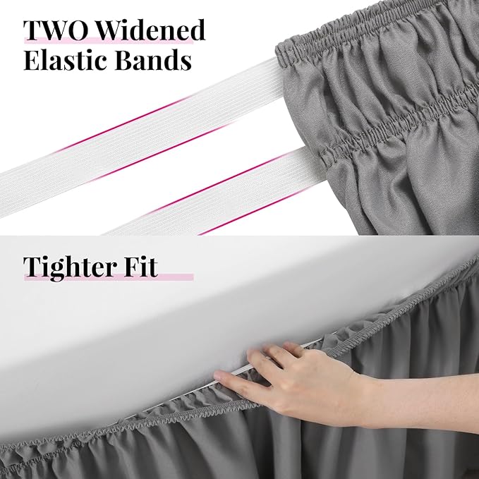 RIMELA Gray King Size Bed Skirt 18 Inch Drop, Elastic Bed Skirts Cal King Dust Ruffle, Light Grey Bedskirt for Adjustable Bed Base Solid Fade Resistant Silky Fabric Machine Washable Easy to Install