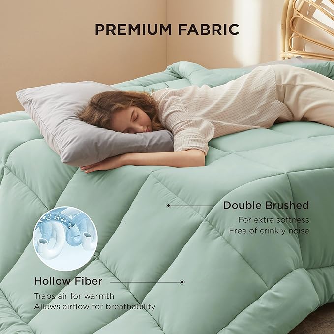 Bedsure Comforter Duvet Insert - Quilted Comforters Oversized King Size, All Season Duvet, GentleSoft Down Alternative Bedding, with 8 Tabs, Gifts for Women, Sage Green, Oversized King 116x98 Inches