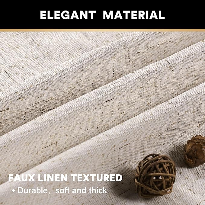 PrinceDeco 100% Blackout Curtains for Bedroom Linen Blackout Curtains 63 Inches Length Thermal Insulated Textured Drapes for Living Room 2 Panels Set,52" W x 63" L,Natural