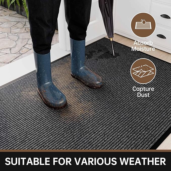 Front Door Mat, 10' x 36" Heavy Duty Indoor Outdoor Doormat, Non-Slip Welcome Mats for Entryway, Rubber Backing Low Profile Commercial Door Mats