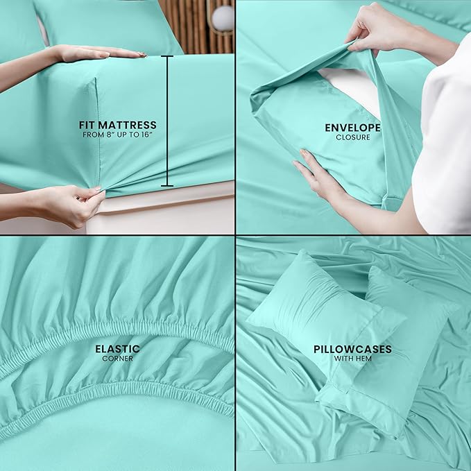 Utopia Bedding Queen Sheet Set – 4 Piece Bed Sheets for Queen Size Bed, Soft and Breathable Microfiber, Includes 1 Fitted Sheet, 1 Flat Sheet and 2 Pillowcases (Spa Blue)