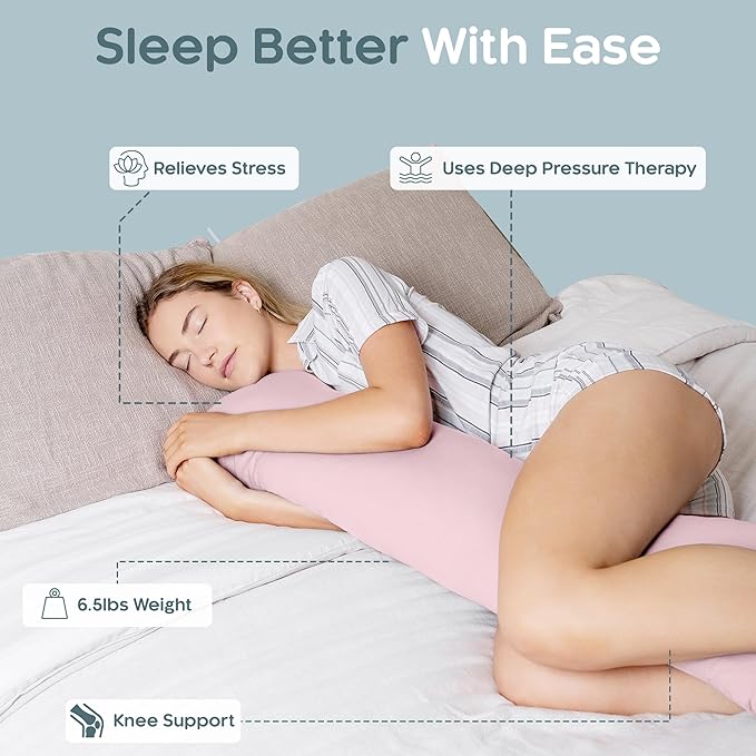 Weighted Body Pillow 6.5lbs - Weighted Pillow for Deeper Sleep (41” x 10”) - Cooling Body Pillows for Adults, Full Body Pillow for Adults, Side Sleeper Body Pillows with Cover (Blossom)