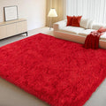 Soft Red Rugs for Bedroom, 4x6 Fluffy Fuzzy Shaggy Rugs for Living Room, Non-Slip Bedside Shag Rug Carpet for Kids Room Nursery Dorm Home Decor