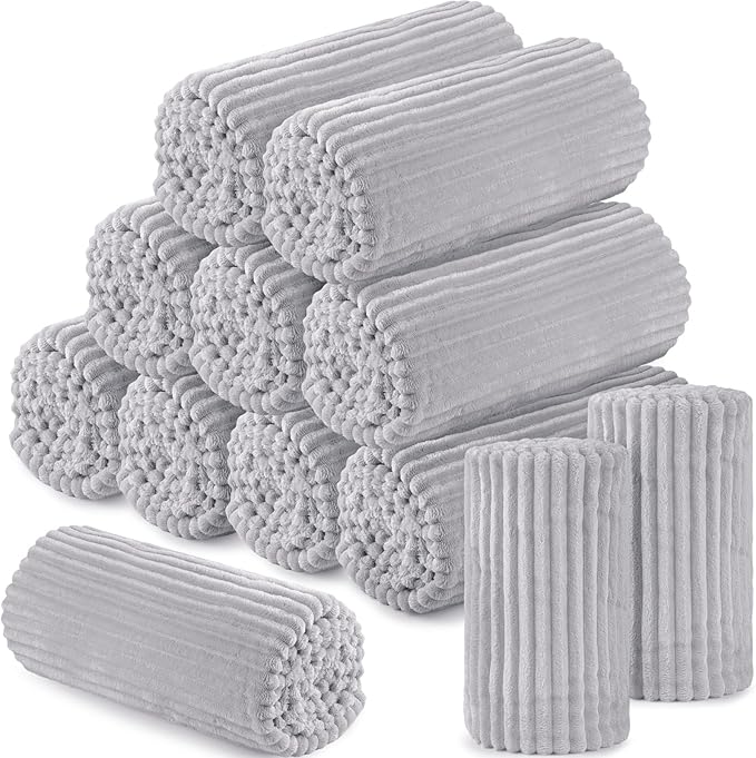 Buryeah 12 Pcs Flannel Throw Blanket Bulk 50 x 60 in Sleepover Blanket Outdoor Wedding Throw Lightweight, Oeko-tex Standard 100 Certified for Sofa Homeless Gifts (Light Gray)
