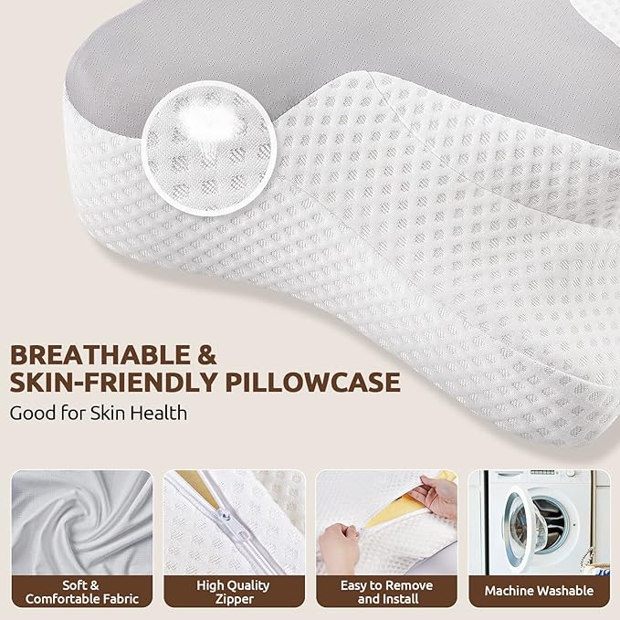 DONAMA Cervical Neck Pillow for Pain Relief,Odorless Contour Memory Foam Pillows with Cooling Pillowcase Cozy Sleeping, Orthopedic Ergonomic Bed Pillows for Side Back Stomach Sleepers