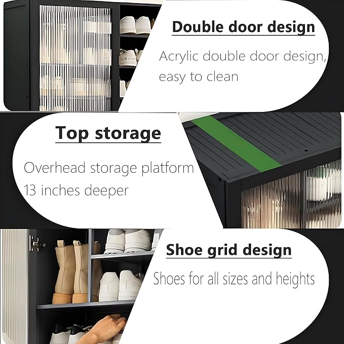 Tall Shoe Cabinet with Clear Doors, Large Capacity Bamboo Shoe Cabinet, 40-45 Pairs Shoe Rack Organizer for Closet Entrance, Hallway, Living Room, Bedroom