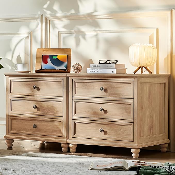 24" Wide Farmhouse Night Stand Set of 2,Large End Table with 3 Drawers & Metal Handle,Natural Wood Dresser for Bedroom Cabinet, Bed Side Table Chest of Drawers,Nightstand for Living Room