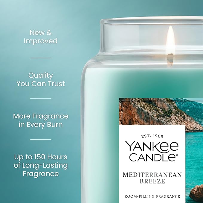 Yankee Candle Mediterranean Breeze Scented Candle, 22oz Large Jar with up to 150 Hour Burn Time, Giftable