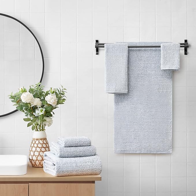 Lucky Brand Luxurious Boucle 6 Piece Bath Towel Set - (2) Bath Towels, (2) Hand Towels, and (2) Washcloths - Glacier Grey Premium Bathroom Towel Set