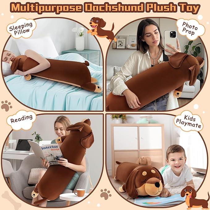 Auspicious beginning 40'' Giant Dachshund Dog Plush Stuffed Animal- Large Weiner Dog Pillow Plushies, Large Sleeping Dachshund Body Pillow, Hugging Stuffed Animal, Birthday Gifts for Kids Girls Boys