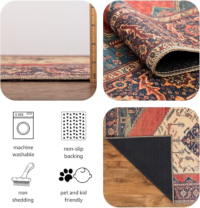Keen Home Design 9x12 Rug - Machine Washable Area Rug with Non-Slip Backing, Ideal for Living Room, Dining Room, Bedroom - Vintage, Easy Clean, Durable, Low Pile Rug - (9' x 12')