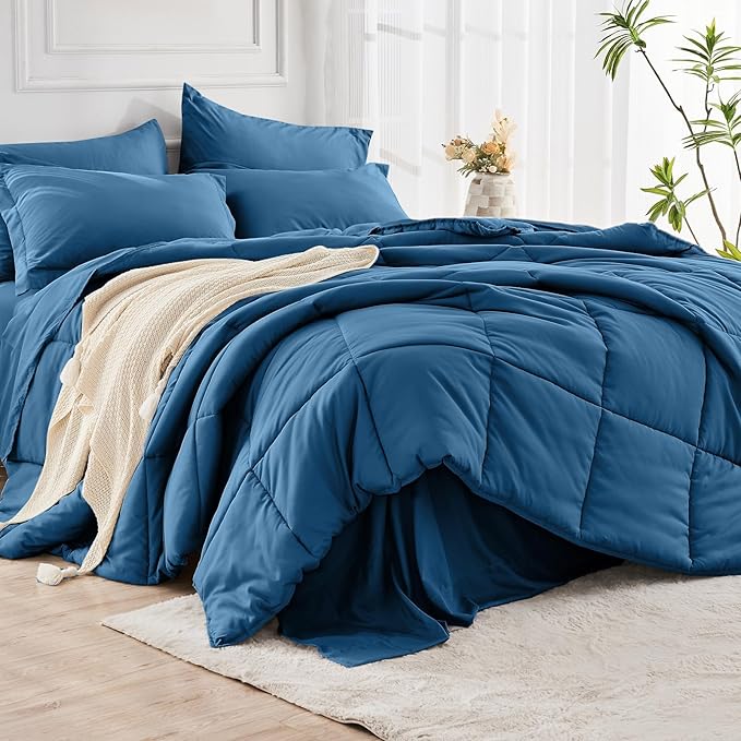 JOLLYVOGUE California King Comforter Set, Ultra-Soft Bed in a Bag Cal King Size 7 Pieces, Oeko-TEX Certified Bedding Set with Down Alternative Comforter, Sheets, Pillowcases & Shams, Teal