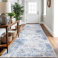 IOHOUZE Abstract Runner Rug 3x10 Ft Washable Runners for Hallways, Non Slip Kitchen Runner Printed Faux Wool Entryway Runner Indoor, Modern Abstract Floor Carpet for Hall Bedroom, Light Blue White
