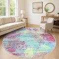 IOHOUZE Abstract Round Area Rug 8 Ft Washable Circle Rugs Large Round Rug Non Slip Thin Soft Circle Rugs, Printed Faux Wool Floor Carpet for Bedroom Living Room Dining Room Nursery, Pink Teal