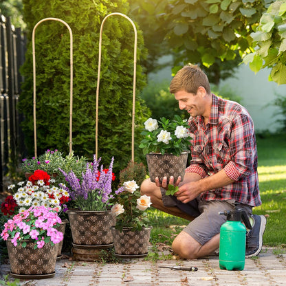 10 Inch Planter Pots for Plants, 4 Pack Plastic Large Flower Pots Indoor Outdoor, Resin Plant Pot with Drainage & Saucer, Retro Decorative Garden Pot with Removable Trays for House