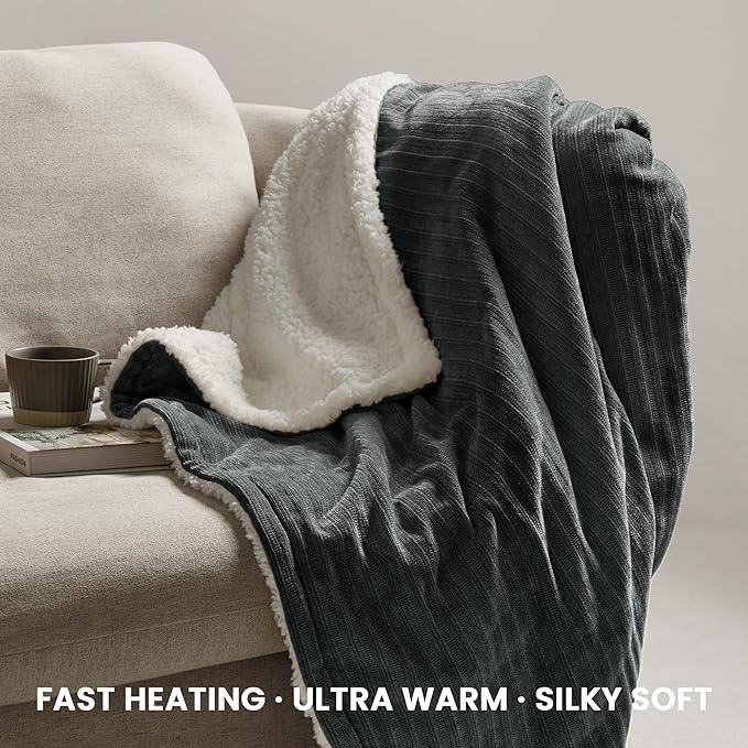 Heated Throw Blanket, 50"x60"Ultra Soft Cozy Chenille Electric Blanket with 10 Heating Levels & 2-10H Auto-Off, Fasting Heating for Couch/Bed, ETL Certified, Machine Washable(Grey)