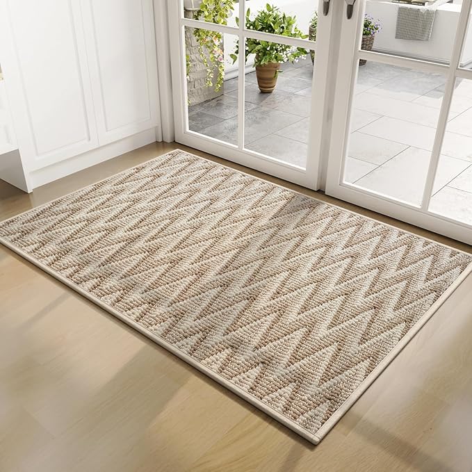Indoor Door Mat 24x35, Dirt Resistant & Absorbent Doormat for Entryway Inside, Non-Slip Rubber Backing Front Door Mat Indoor Entrance, Low-Profile, Washable, Brown