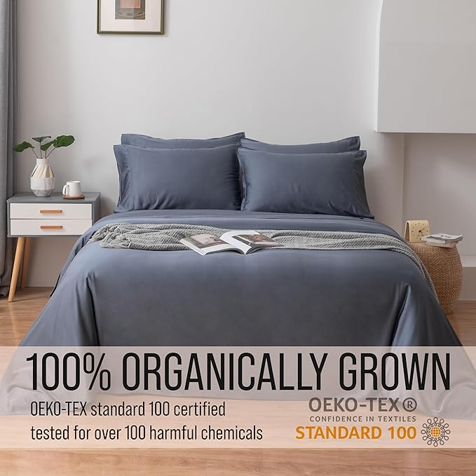 Bella Coterie 7 Piece Luxury Bamboo Viscose Split King Size Sheet Set | 2 Fitted Sheets for Adjustable Beds | 100% Organically Grown | Cooling for Hot Sleepers | 4 Pillowcases [Slate Blue]