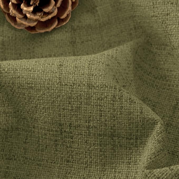 Olive Green Linen Blackout Curtains - 84 Inch Long Total Black Out Curtains for Bedroom Living Room, Thermal Insulated Room Darkening Light Blocking Faux Linen Curtains Each 52x84 Inch 2 Panels