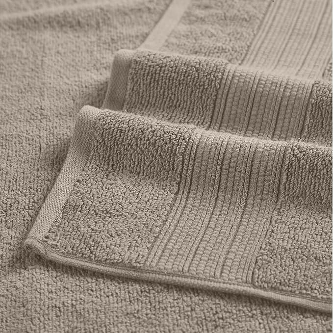Modern Threads 6 Piece Set, 2 Bath Towels, 2 Hand Towels, 2 Washcloths, Quick Dry White/Contrast Reinhart Tan