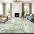 9x12 Area Rugs for Living Room, Non-Slip Machine Washable Vintage Rugs, Abstract Low Pile Lightweight Large Rug for Bedroom, Dining Room, Home Office Green Ivory