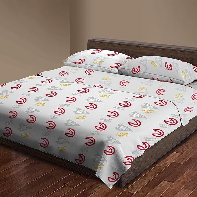 Northwest Officially Licensed Atlanta Hawks NBA Full Size Sheet Set – Soft Team Logo Bedding for Dorms, Bedrooms, Fan Caves & Game Day Style