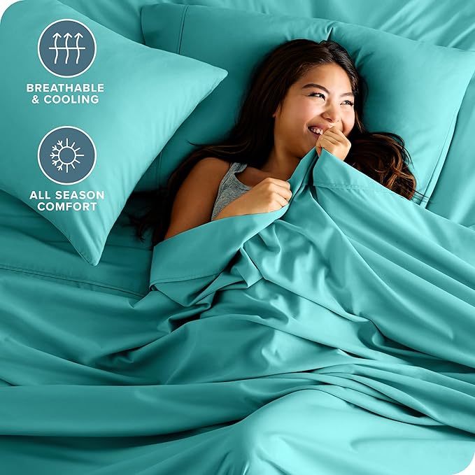 Bare Home Hotel Luxury Queen Sheet Set, Extra Soft - 6 Piece Set - Deep Pockets - Easy Fit - Cooling & Breathable - Wrinkle, Fade, Stain Resistant - Includes 4 Pillowcases (Queen, Turquoise)